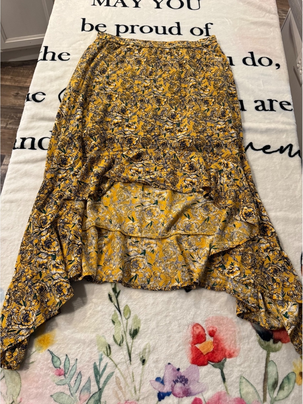 Rock & Roll Cowgirl Yellow & Green Rose Floral High-Low Maxi Skirt – Size Large